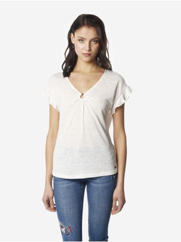 KOROSHI Damen-T-Shirt mit kurzem Ärmel und Reifhalsausschnitt in weiß