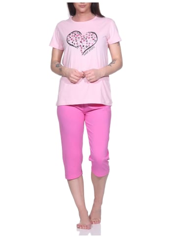 NORMANN Capri Schlafanzug Capri Pyjama HerzchenMuster - 79908 in rosa
