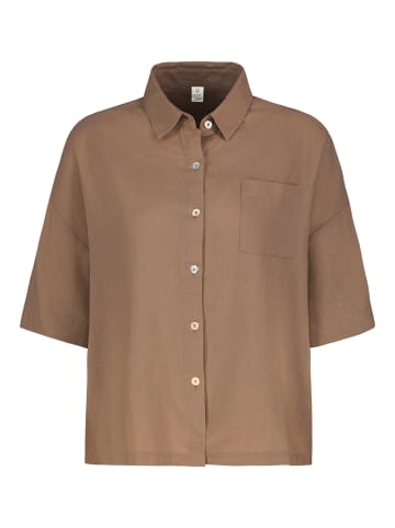 Eight2Nine Kurzarm Bluse Rundhalsausschnitt Knopfleiste in Braun