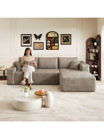 ABRIHOME Ecksofa in Kamel 241 cm Wolkenmotiv L Form rechts mit 2 Sitzen tiefer Sitz