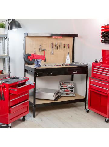 tectake Werktisch mit Lochwand, große Schublade, 120 x 60 x 156 cm