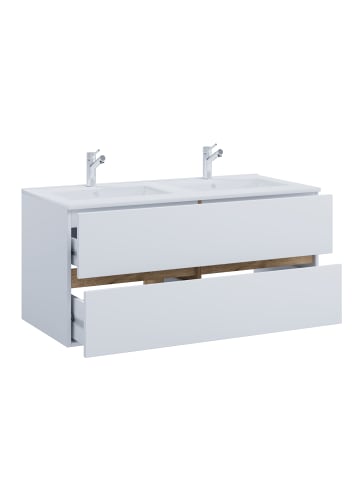 VCM 2 tlg. Badmöbel-Set mit Waschbecken Cosila-I 112cm in Weiß / Honig-Eiche