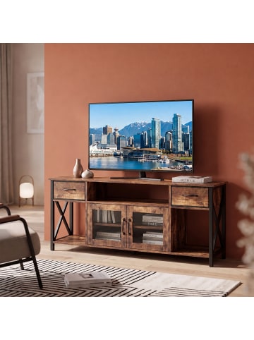 relaxdays TV Lowboard in Braun/ Schwarz - (B)140 x (H)60 x (T)40 cm