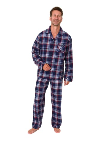 NORMANN Lange Flanell Schlafanzug Pyjama kariert - 88148 in rot