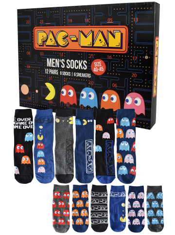 BANDAI Pac-Man Socken Adventskalender mit 12 Paar Socken kurz und lang in Mehrfarbig