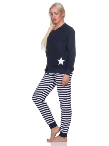 NORMANN Frottee Schlafanzug langarm Bündchen Sterne - 82691 in navy