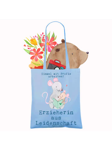 Mr. & Mrs. Panda Shopping Tasche Erzieherin Leidenschaft mit Spruch in Sky Blue