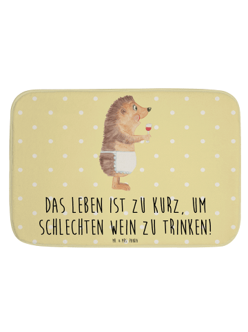 Mr. & Mrs. Panda Badematte Igel Wein mit Spruch in Gelb Pastell