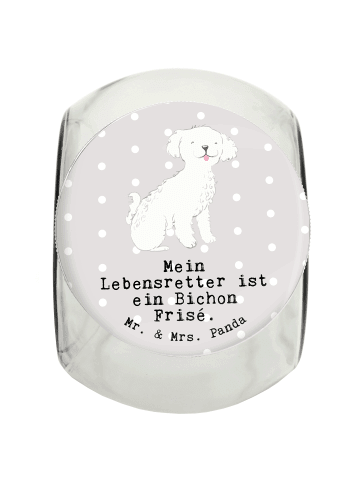 Mr. & Mrs. Panda Leckerli Glas Bichon Frisé Lebensretter mit Spruch in Grau Pastell