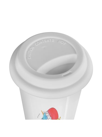 Mr. & Mrs. Panda Kaffeebecher Einhorn Weihnachtsmann mit Spruch in Weiß