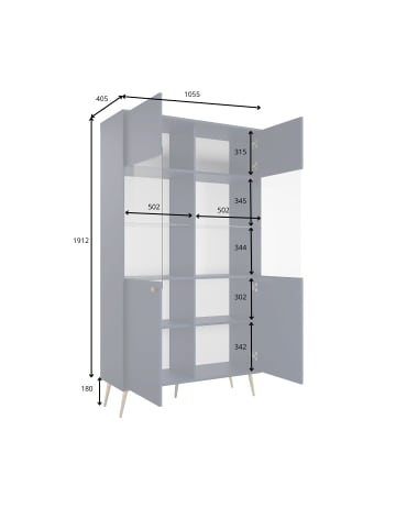 Feldmann-Wohnen Vitrine Rose sandbeige 105,5 / 40,5 / 191cm ohne Beleuchtung