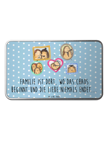 Mr. & Mrs. Panda Aufbewahrungsbox Igel Familie mit Spruch in Blau Pastell