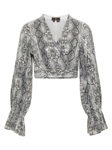 faina Damen Wickelbluse Mit Pailletten in Grau