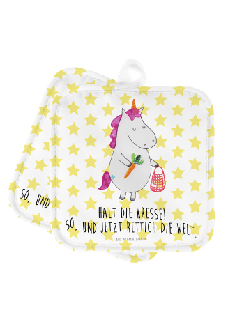 Mr. & Mrs. Panda Topflappen Einhorn Gemüse mit Spruch in Weiß