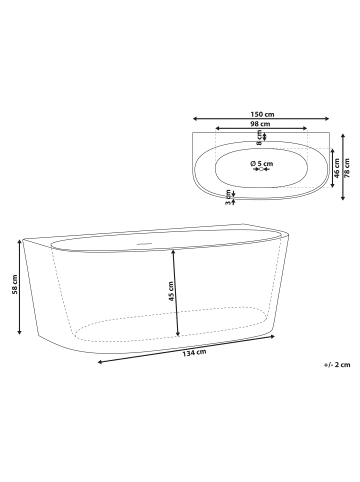 Beliani Badewanne PARNAIBA in Weiß - (W) 79 x (H) 58 x (L) 150 cm