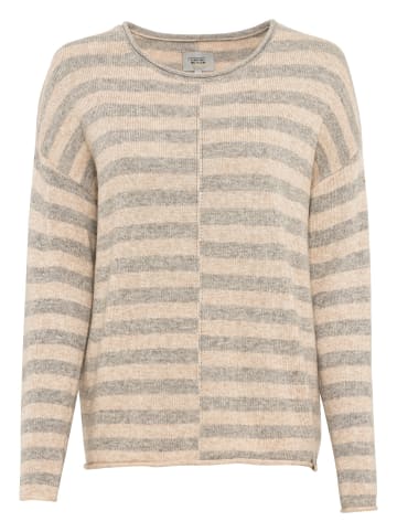 Camel Active Strickpullover mit Streifenmuster in Grau-Beige