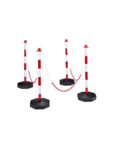 relaxdays 4 x Absperrpfosten in Rot / Weiß - (B)28 x (H)82 x (T)28 cm