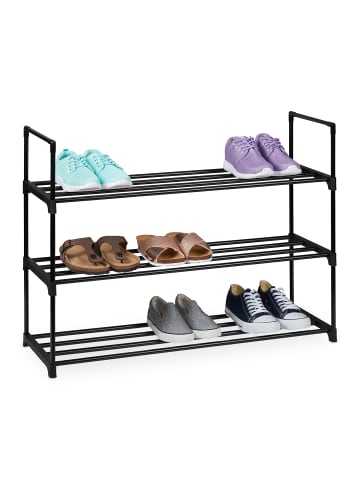 relaxdays Schuhregal "3 Ebenen" in Schwarz - (B)92 x (H)55 x (T)30 cm