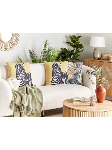 Beliani 2er-Set Dekokissen MANKETTI in Gelb/Weiß/Schwarz