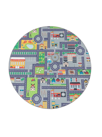 KADIMA DESIGN Kinderteppich waschmaschinenwaschbar Stadt‑Land‑Karten Kinderzimmer in Grau
