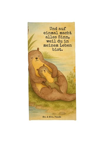Mr. & Mrs. Panda Strandtuch Otter Kind Design mit Spruch in Grau Pastell