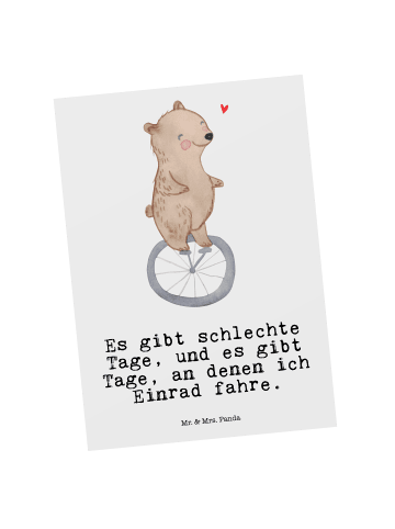 Mr. & Mrs. Panda Postkarte Bär Einrad fahren mit Spruch in Weiß
