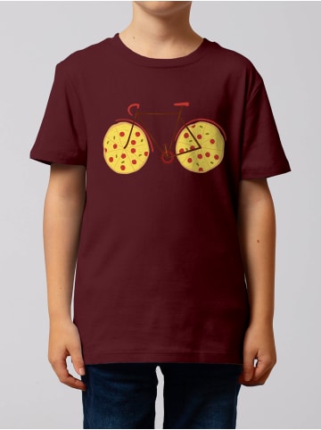 wat? Apparel T-Shirt Pizza Fahrrad in Weinrot