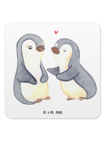 Mr. & Mrs. Panda Untersetzer Eckig Pinguine trösten ohne Spruch in Weiß