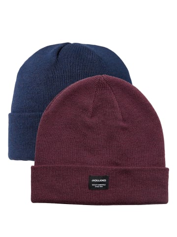 Jack & Jones Beanie Wollmütze Gerippte Wintermütze Cuff Hipster in Blau-Rot