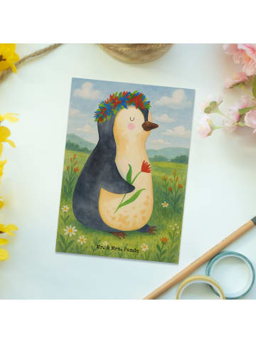 Mr. & Mrs. Panda Grußkarte Pinguin Blumen Design ohne Spruch in Weiß