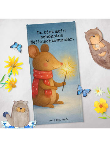 Mr. & Mrs. Panda Badhandtuch Maus Weihnachten Design mit Spruch in Weiß