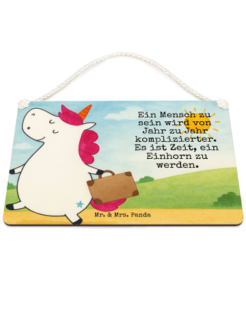 Mr. & Mrs. Panda Holzbild Einhorn Koffer Design mit Spruch in Weiß