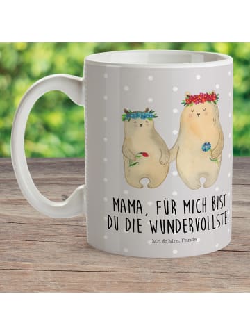 Mr. & Mrs. Panda Plastikbecher Bären mit Blumenkranz mit Spruch in Grau Pastell