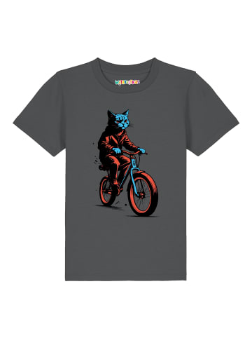 wat? Apparel T-Shirt Katze auf Fahrrad in Grau