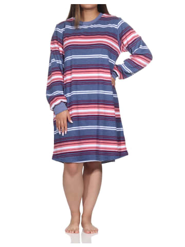 NORMANN Frottee Nachthemd Bündchen Streifen - 82074 in blau
