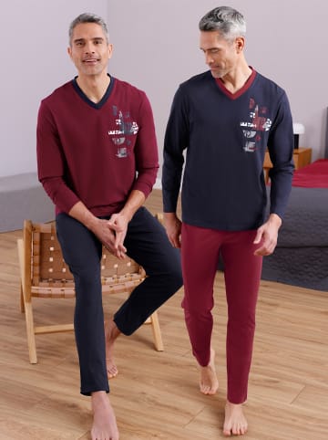 WITT WEIDEN Schlafanzüge in dunkelrot-bedruckt + marine-bedruckt