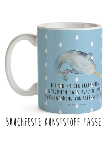 Mr. & Mrs. Panda Camping Tasse Narwal mit Spruch in Blau Pastell