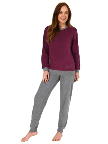 NORMANN langarm Frottee Pyjama Schlafanzug Bündchen und Zierspruch - 49876 in beere