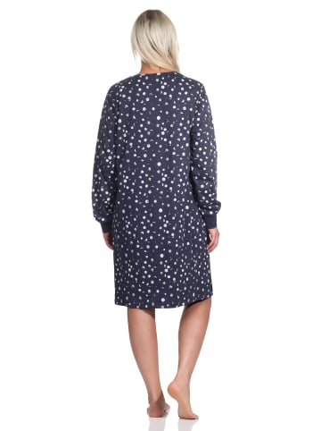 NORMANN langarm Nachthemd Bündchen Kuschel interlock Tupfen Punkte - 76398 in marine