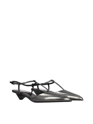PRADA Grau Leder Flach Sandalen