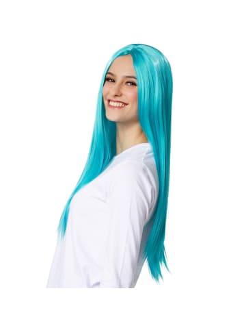 tectake Langhaarperücke mit glattem Haar, türkis