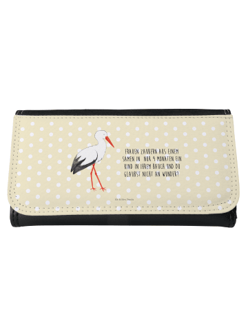 Mr. & Mrs. Panda Portemonnaie für Damen Storch mit Spruch in Gelb Pastell