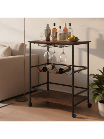 relaxdays Servierwagen "Wein" in Braun/ Schwarz - (B)60 x (H)82 x (T)45 cm