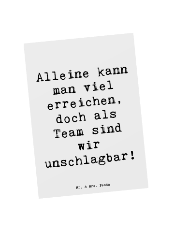 Mr. & Mrs. Panda Postkarte Spruch Im Team zusammenarbeiten mit S... in Weiß