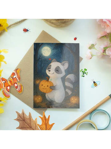 Mr. & Mrs. Panda Grußkarte Waschbär Kürbis Design ohne Spruch in Weiß