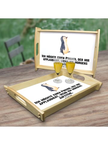 Mr. & Mrs. Panda Frühstückstablett Pinguin mHerzieren mit Spruch in Weiß