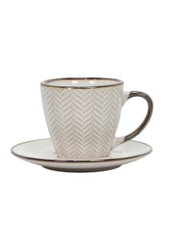 Siaki Collection Tasse für Kaffee oder Tee mit Untertasse in Beige, (B) 14 x (H) 8,5 x (L) 14 cm