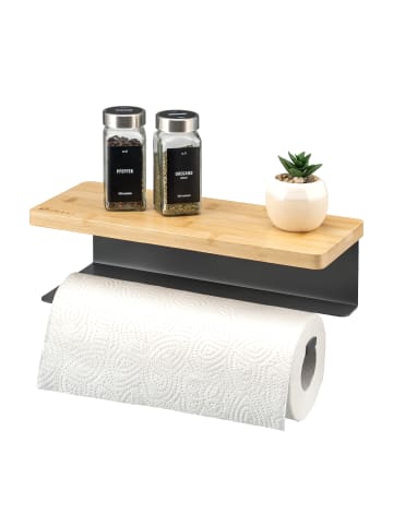 eluno Küchenrollenhalter mit Bambusablage ca. 32 x 9,5 x 13 cm (B/H/T)