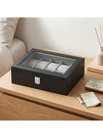 SONGMICS Uhrenbox Bridie in Schwarz-Grau - (B)25.5 x (H)7.8 x (T)20.2 cm
