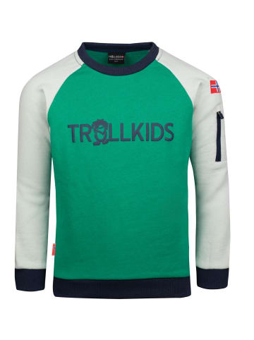 Trollkids Sweatshirt "Sandefjord" in Pfeffergrün/Wolkengrau